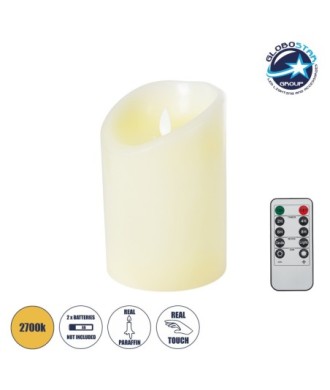 GLOBOSTAR® FIREFLAME 79542 Διακοσμητικό Κερί Παραφίνης με Εφέ Κινούμενης Φλόγας & IR Ασύρματο Χειριστήριο LED 1W 50lm 180° DC 3V με 2xAA Μπαταρίες IP20 Θερμό Λευκό 2700K Dimmable - Μ10 x Π10 x Υ15cm - 2 Χρόνια Εγγύηση